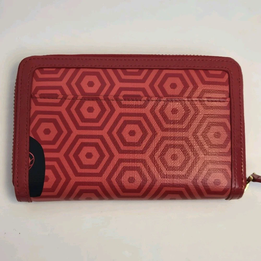 Jonathan Adler Red Geometric Print With Dogs Zip Around Continental Wallet Rare